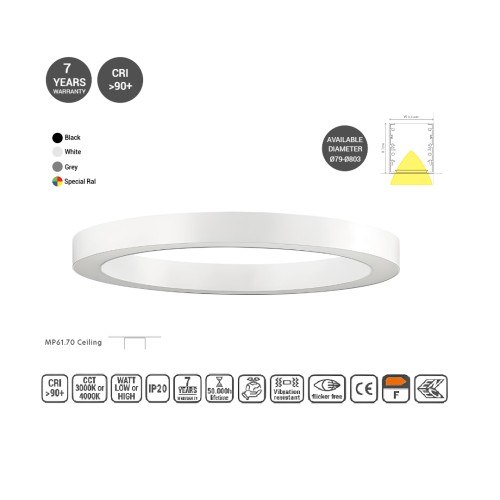 MP61.70RC-079-S-3-OF-WH Ring Profile Lighting Ceiling 61.5x70mm O79cm
